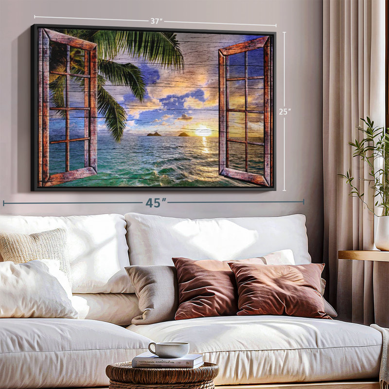 Impression sur toile de fenêtre tropicale en bois, H 37 po x l 25 po