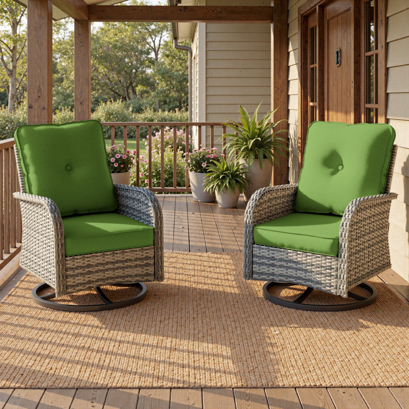  All-Weather Rattan Rocking Swivel Patio Chairs With Cushions, Lime Green