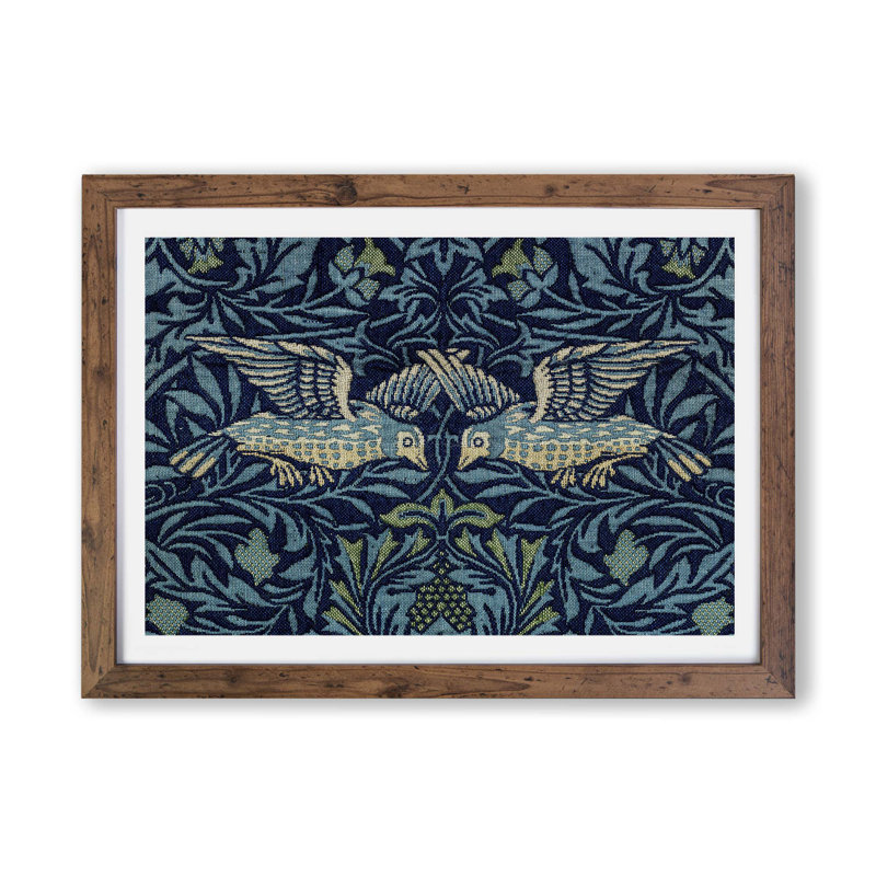 Birds & Flowers Pattern - Framed Print, Walnut, 45cm H x 63cm W x 2cm D
