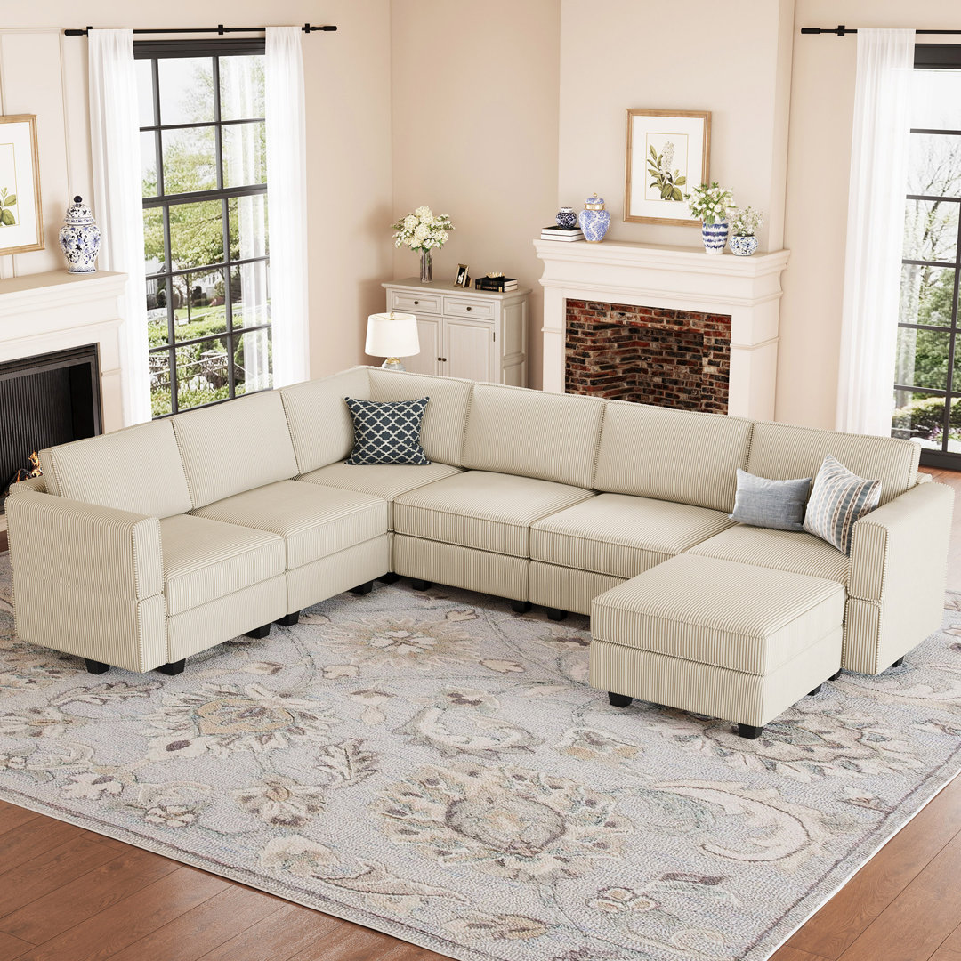 Hursey Corduroy Sofa U Shaped Couch Modular Sectional Sofa Storage Couch Livingroom Couch Sofa With Movable Storage Ottoman Latitude Run® Body 