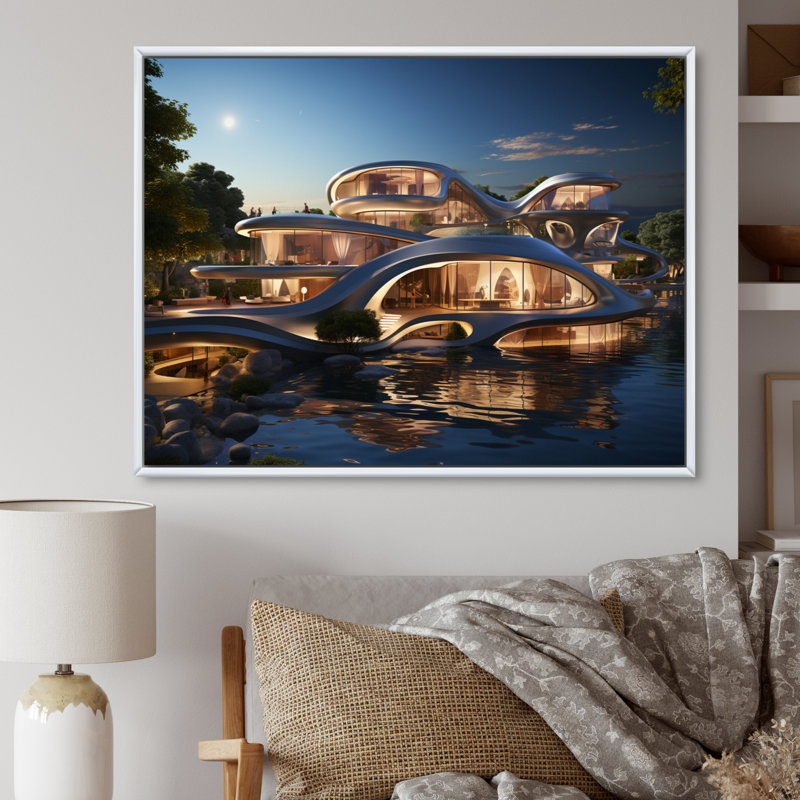Futuriste architecture I - impressions d'art mural, H 16 po x l 32 po x P 1 po, Cadre flottant blanc