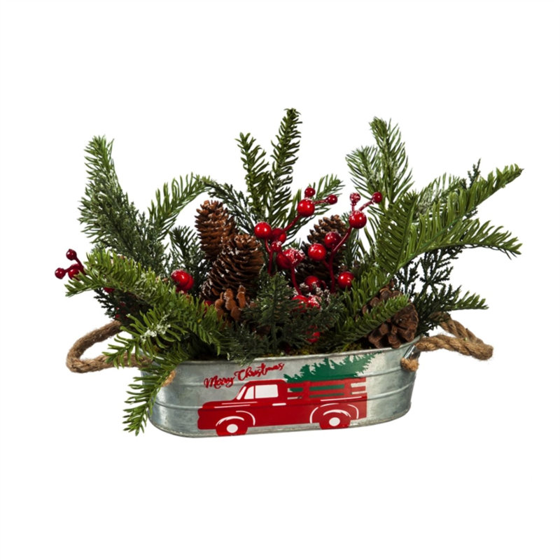 8'' Faux Pine Branch in Metal Pot