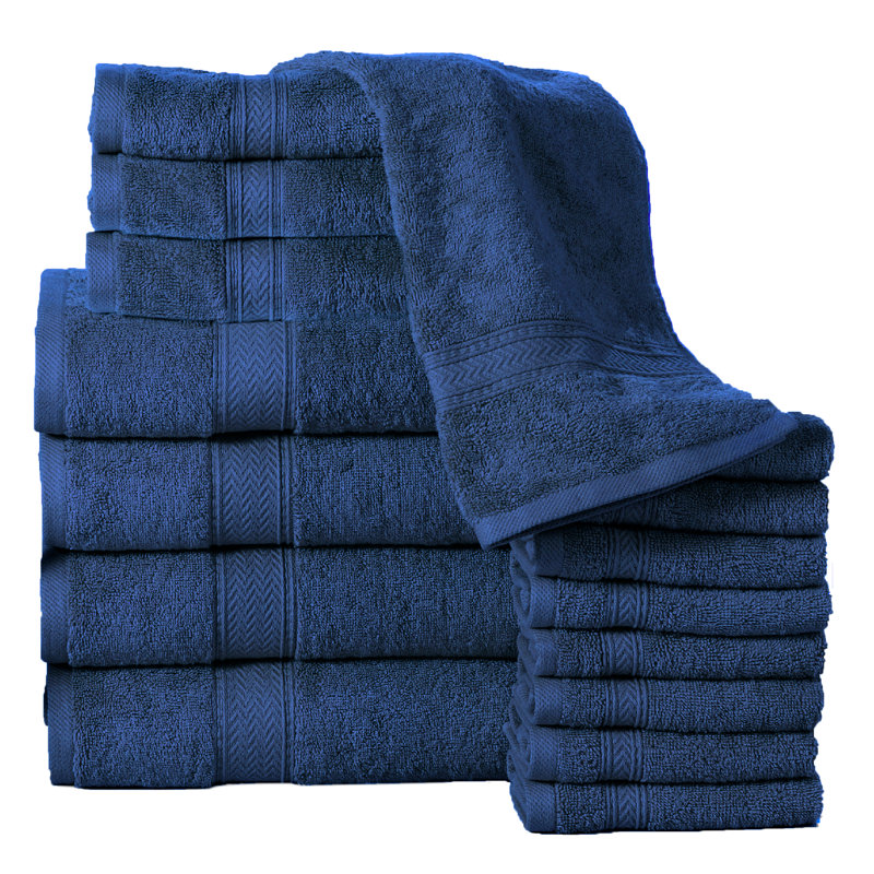Ensemble de serviettes en coton à 100 % de 16 articles Joplyn, Bleu marine