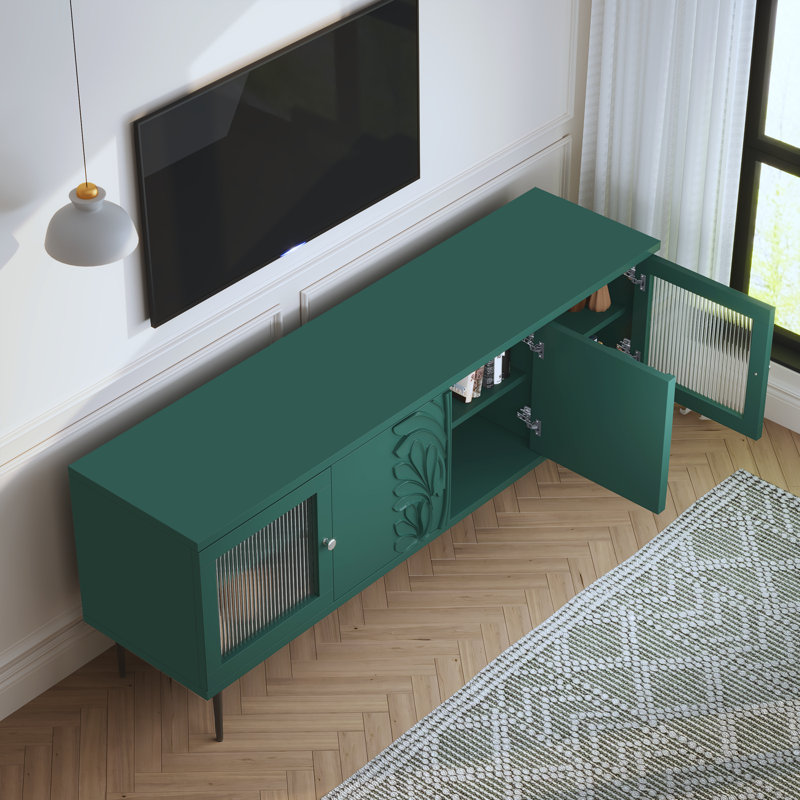 Console de télévision moderne avec motif de fleurs 3D pour téléviseurs de 70 po ou moins, Vert