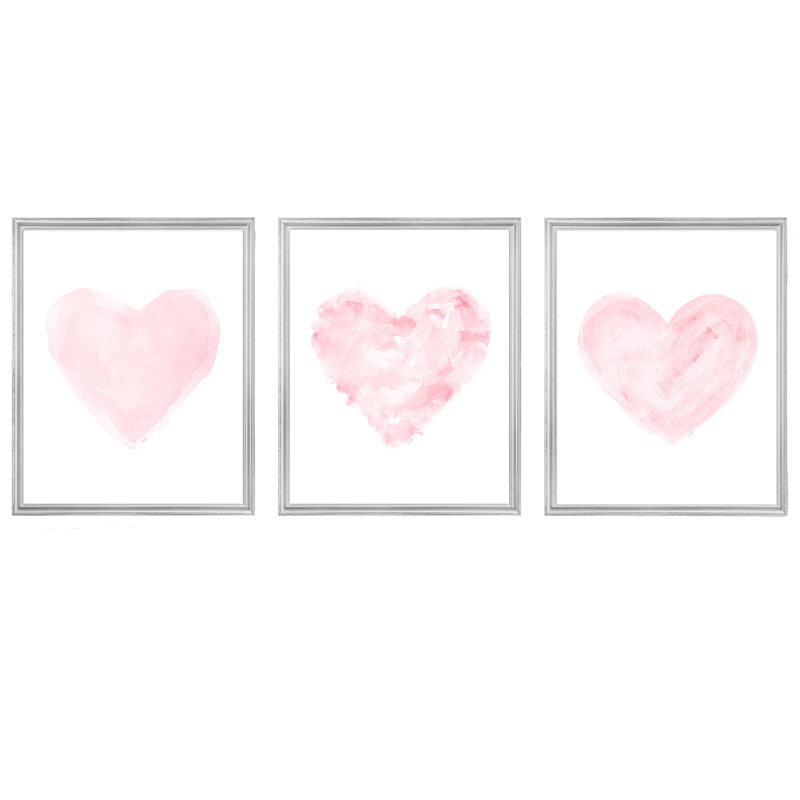 Aquarelle romantique, 3 impressions sur papier sans cadre, H 10 po x l 8 po x P 0,06 po, Rose
