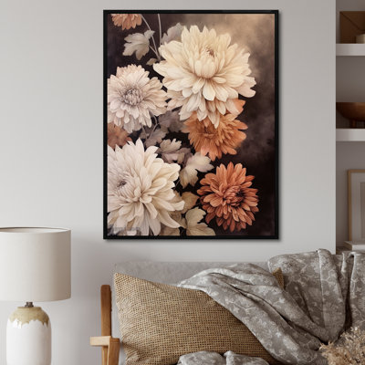 «Vintage Beige Chrysanthemums Symphony», reproduction sur toile