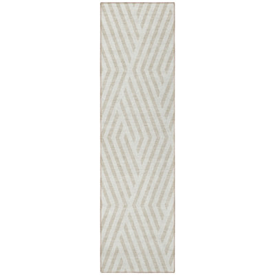 8' Runner Beige and Ivory Geometric Washable Non Skid Indoor Outdoor Runner Rug