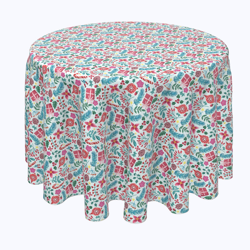 Geometric Round Christmas Tablecloth, 102" x 102", Christmas Candy Cane Celebration