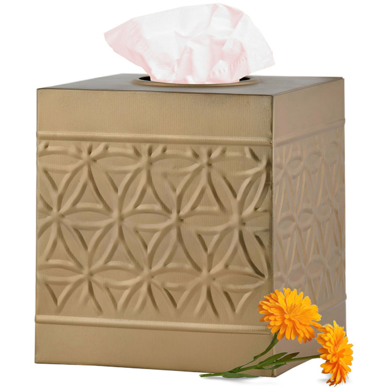 Autumn Alley Tissue Box Cover in Metal, Gold