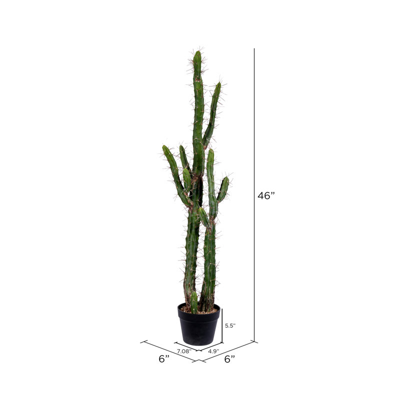 Cactus artificiel vert, pot de fleurs en plastique noir, H 46 po x l 6 po x P 6 po