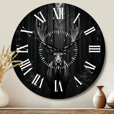 Black White Moose Monochrome - Animals White Face Wall Clock