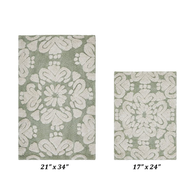 Danitra 100% Cotton Machine Washable Bath Rug Set, 2 PC Set (17" x 24" | 21" x 34"), Sage 