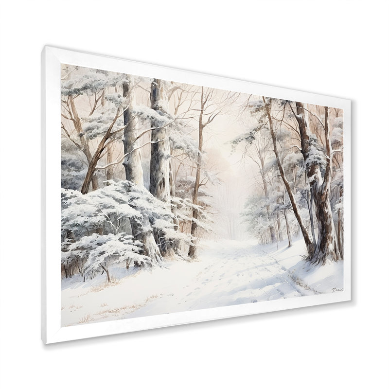 Hiver, forêt, charme de neige, paysage - neige, art mural, H 30 po x l 40 po x P 1,5 po, Cadre simple blanc