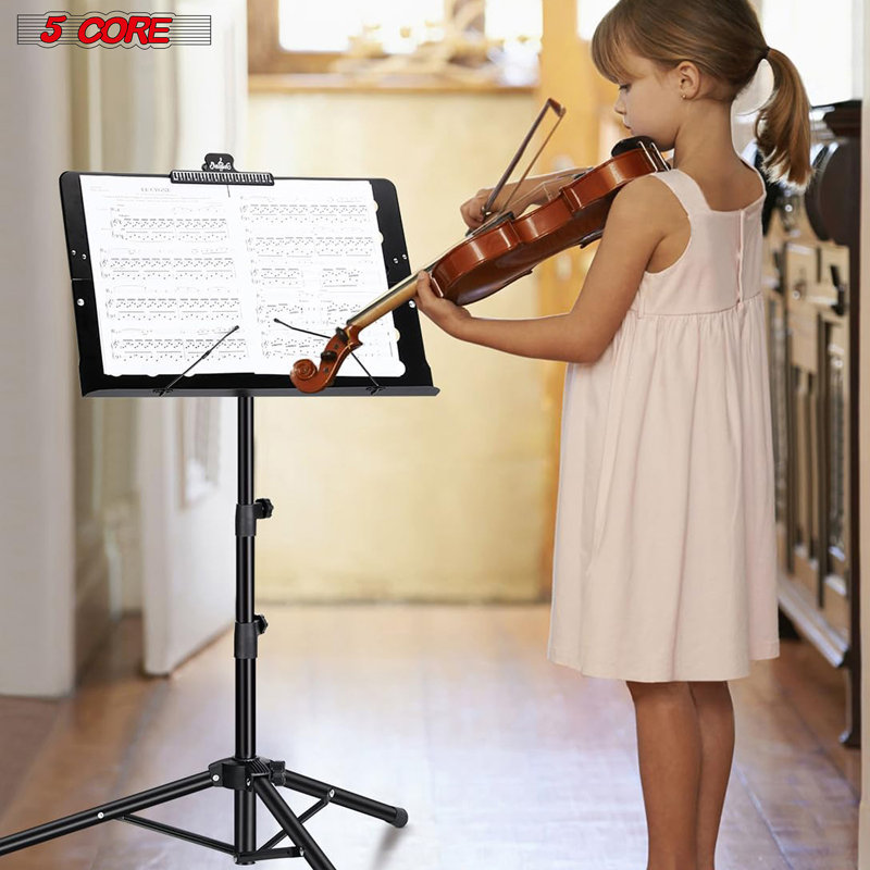 Adjustable Black Metal Tripod Music Stand with Large Tray