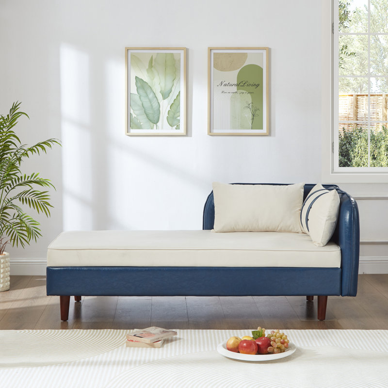 Canapé de rangement 65 po en polyuréthane bleu marine et beige, Beige / bleu
