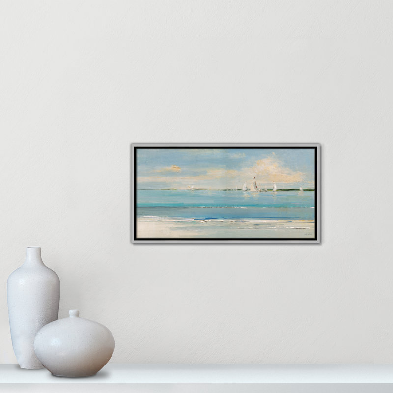 Windy Regatta Print par Sally Swatland, Toile avec cadre, Flottant argent, L 25,5 po x H 13,5 po