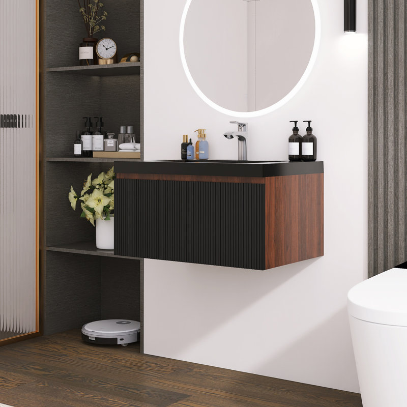 Meuble-lavabo moderne à rayures avec lavabo simple, 30"