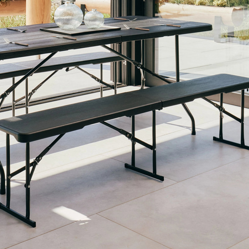 Calcedonio Outdoor Bench, 43cm H x 28cm W x 180cm D, Black