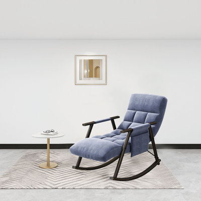 Chaise longue à bascule moderne en velours réglable avec repose-pieds et dossier réglables, structure en bois adaptée au salon, à la chambre à coucher et au salon