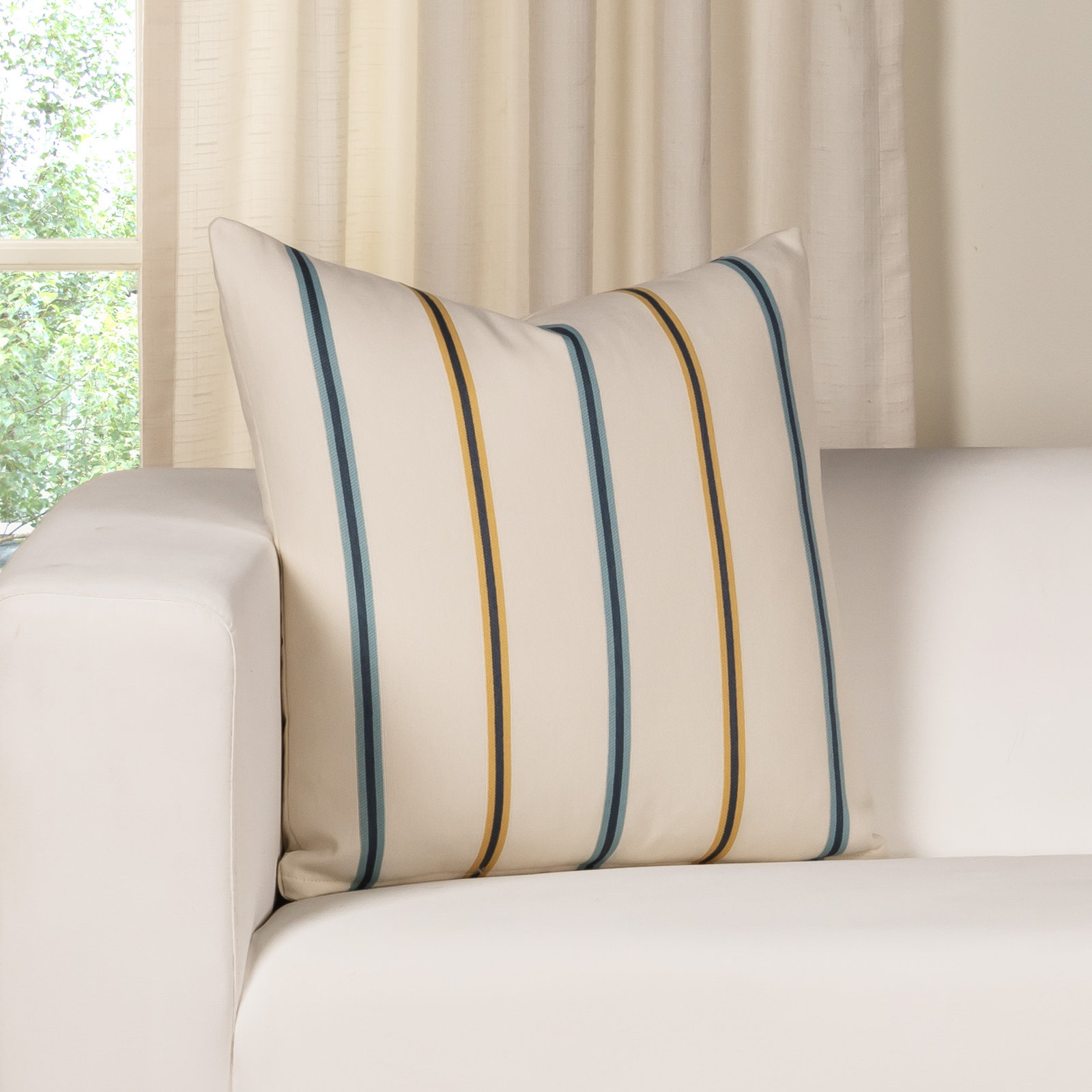Maurine Striped Throw Pillow, Yellow, Square 20"