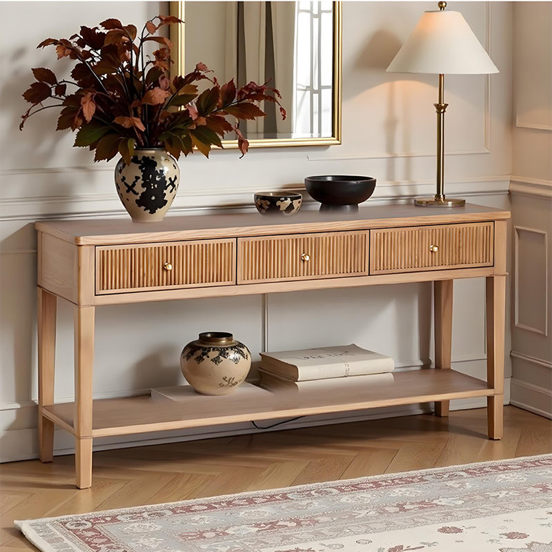 Console de style américain en bois rétro, Bois naturel