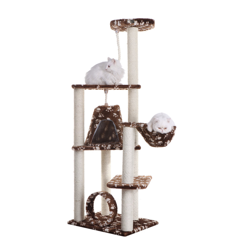 66'' Saddle Brown Faux Fur Cat Tree with Sisal Posts