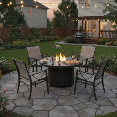 5-Piece Patio Dining Set With Round Fire Pit Table And 4 Teslin Dining Chairs