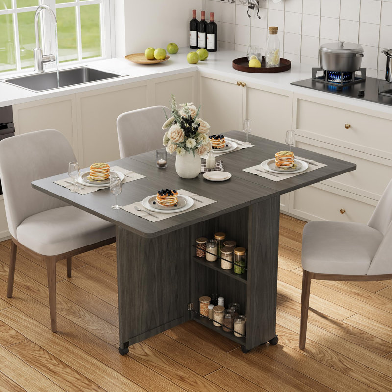 Table de salle à manger pliante avec rangement, 6 roulettes, tiroirs et tablettes, table de cuisine moderne, gris, Gray