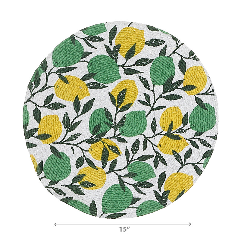Napperon rond en coton imprimé à branches imprimées branches de citron - Ensemble de 12