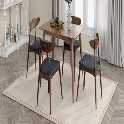Ensemble de salle à manger 5 pièces: table à structure en bois d'hévéa et 4 chaises, dossier ergonomique à coussin souple, noyer et gris anthracite