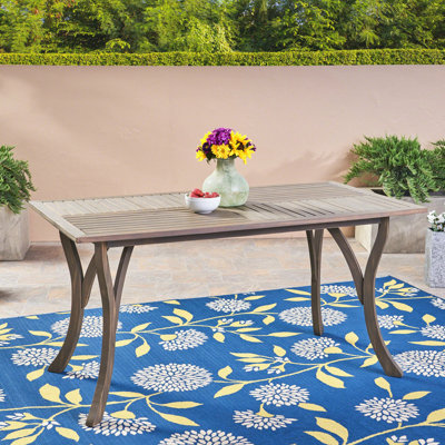 Table de salle à manger d'extérieur Ravie, plateau rectangulaire à lattes de 59 pouces, bois gris