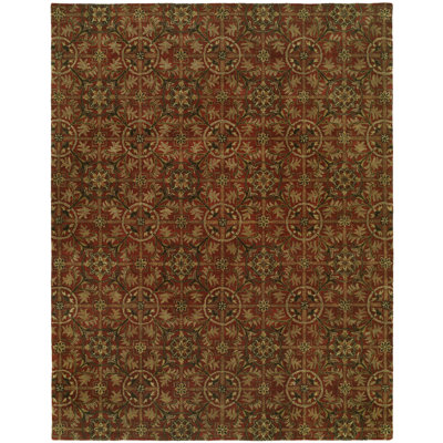 Tapis rouge en laine touffeté floral fait main