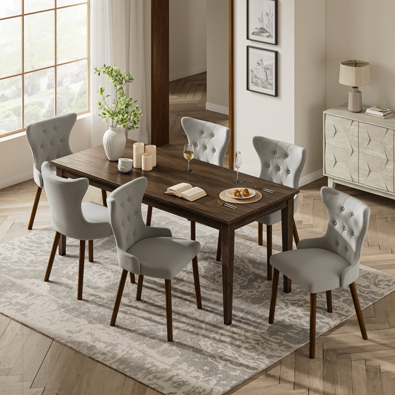 Philibert Mid-century Modern Wing Back  Dining Chair With Solid Wood Legs (Set Of 6), Gray