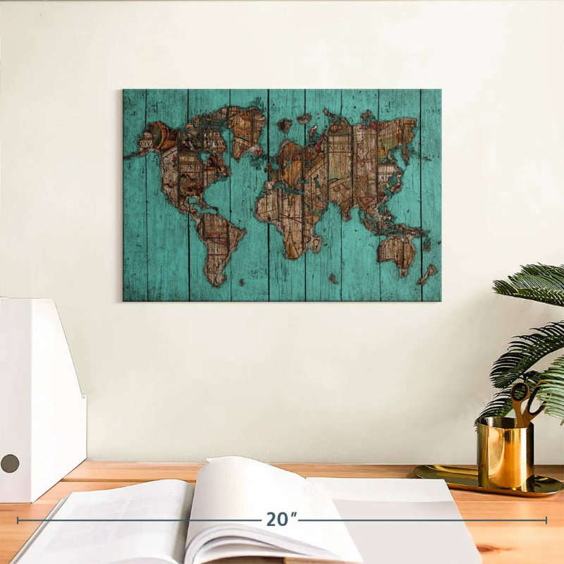 Carte en bois Aliaz turquoise, H 8 po x l 12 po