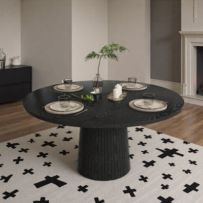47 inch Round MDF Dining Table for 4, Modern Farmhouse Kitchen Table with Wood Strip Base, Circle Table for Kitchen and Living Room