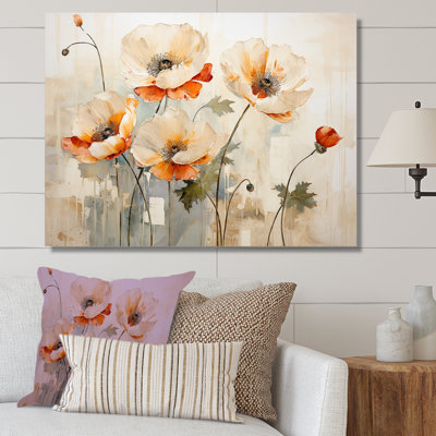 Beige «Poppy Meadow Melody II», art mural coquelicots