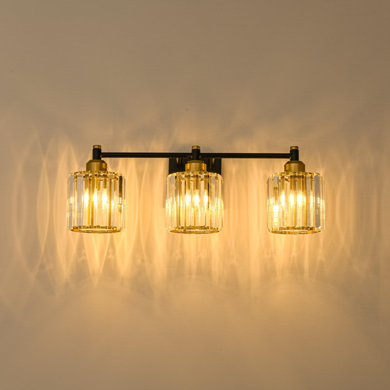 Applique murale de salle de bain à 3 lumières en cristal avec abat-jour ronds en cristal