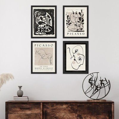 " Pablo Picasso Portrait And Plant Duotone Variety Vintage Master Artist Bathroom Decor Office " 4 - Pieces