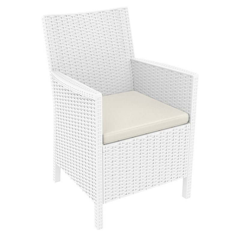 Ensemble de conversation en rotin 3 pièces avec coussins Tomeica, Blanc
