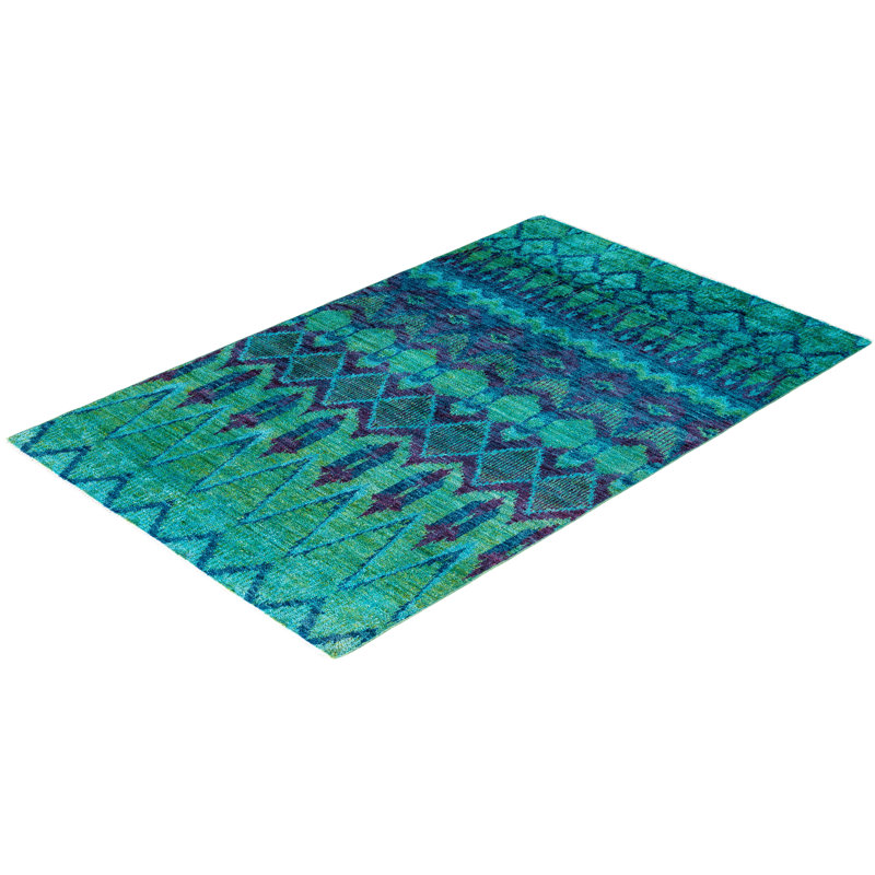 Contemporary One-of-a-Kind Rectangle 4' X 6'1" Hand Knotted Area Rug