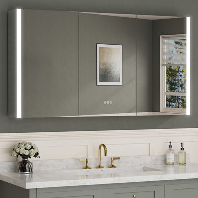 Rina 60 in. W x 32 in. H Dimmable LED Medicine Cabinet with Mirrors, Removable Side Mirror Panels, Anti-Fog, Recessed or Wall Mount for Bathroom, Powder Room or Apartment Living