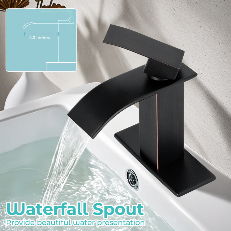 Robinet de salle de bain autoportant à poignée simple avec drain, Bronze frotté à l'huile
