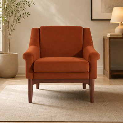 Fauteuil d'appoint moderne avec accoudoirs évasés, fauteuil lounge rembourré, fauteuil de lecture ergonomique de style milieu du siècle avec pieds en bois massif pour salon et chambre