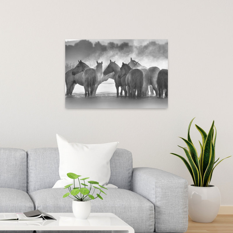 «Misty Wild Horses», reproduction d'art murale cheval contemporain, H 24 po x l 36 po