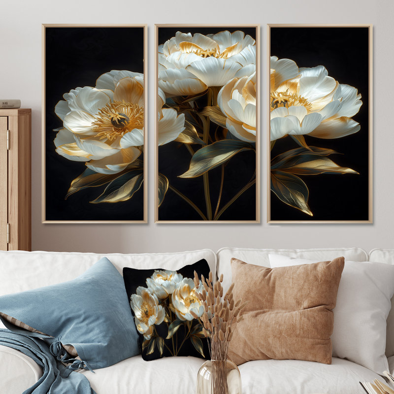 Ensemble de salon Gatton - pivoines, H 28 po x l 36 po x P 1 po, Toile naturelle avec cadre flottant