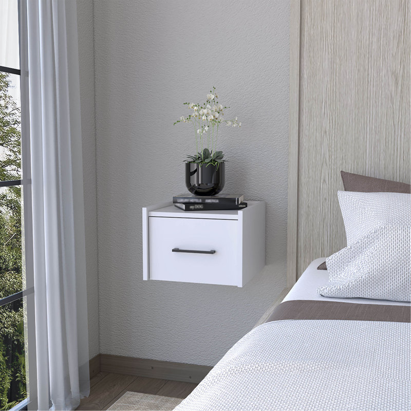 Table de chevet blanche flottante murale, Blanc
