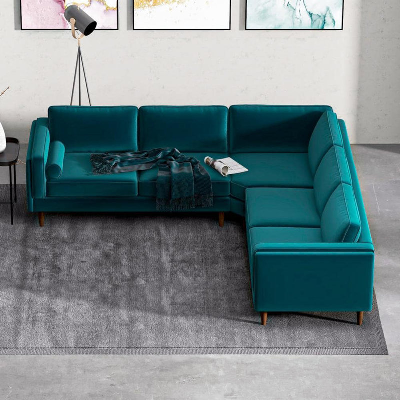 Canapé d'angle modulaire en tissu, Velours sarcelle