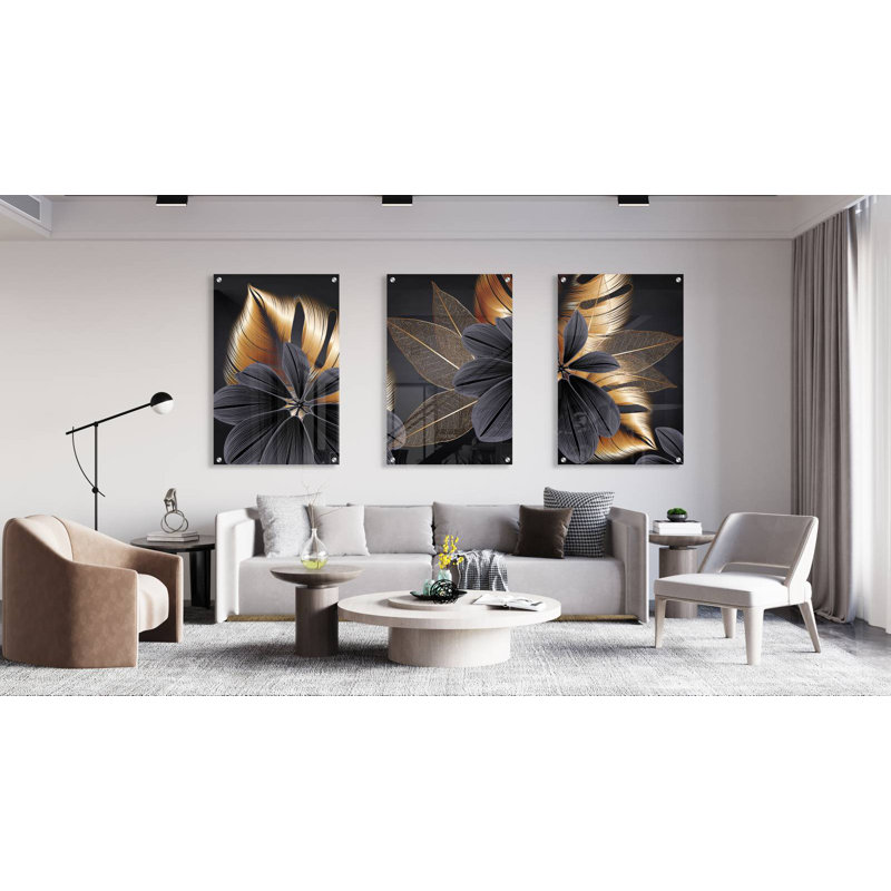 Golden Leaves - ensemble de 3 reproductions sans cadre