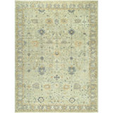 Normandy Hand Knotted Wool Ikat Area Rug in Green