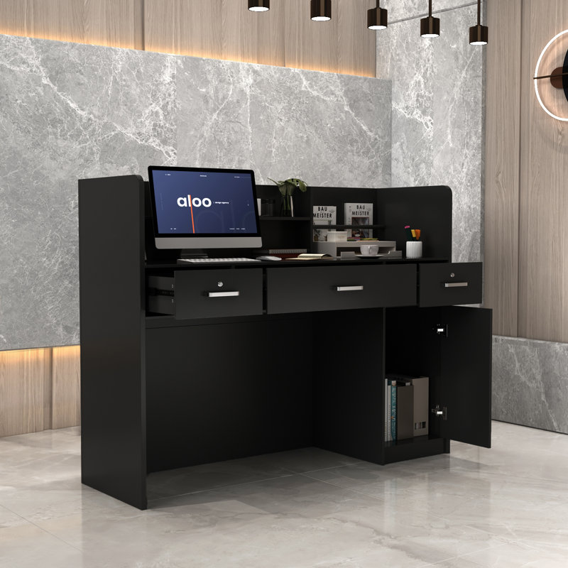 Rectangle Manufactured Wood Reception Desk, Pure Black